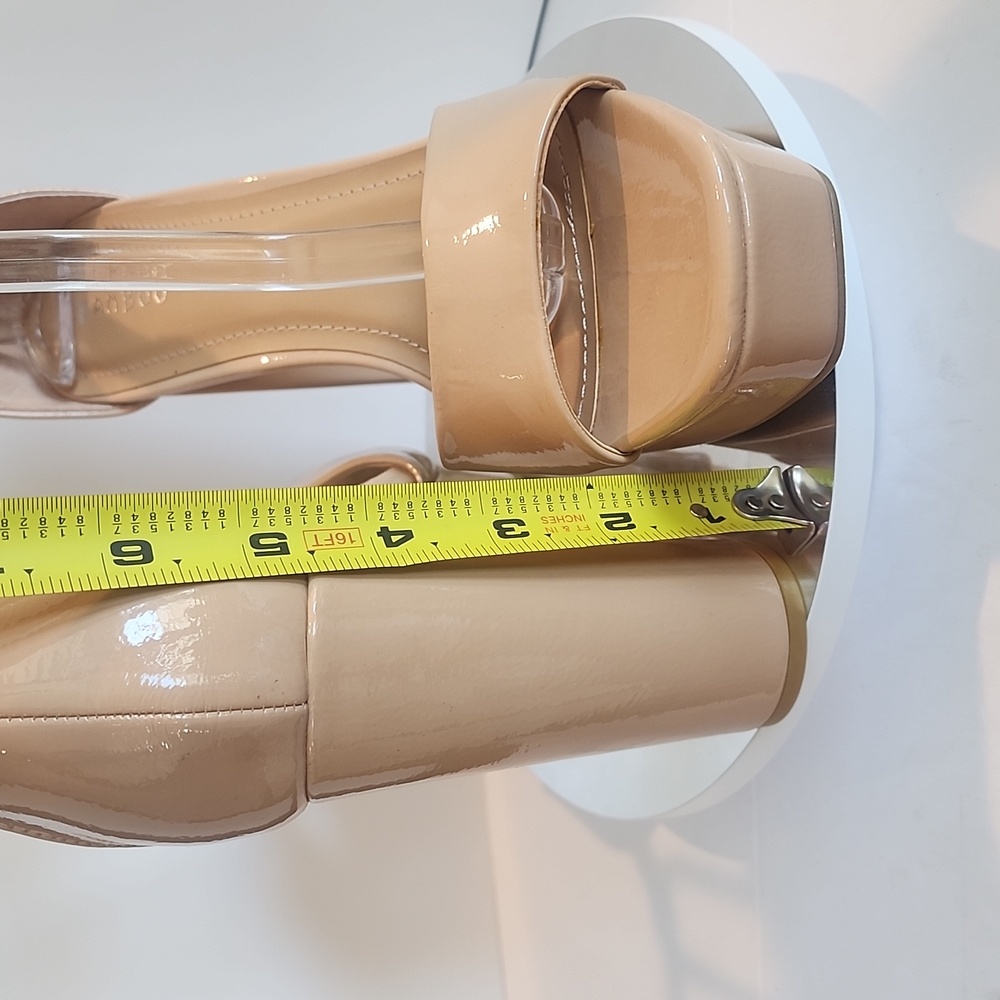 NEW! Nude Faux Patent Leather Platform Chunky Heels - Picture 3 of 7